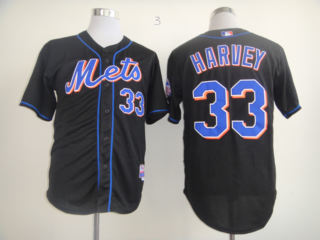 Men New York Mets 33 Harvey Black MLB Jerseys